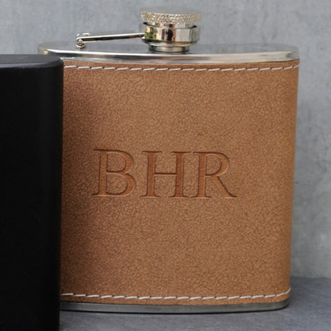 Tan Hide-Stitched Flask