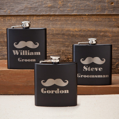 Black Matte Mustache Flasks - Plain