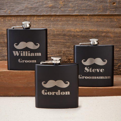 Black Matte Mustache Flasks - Plain