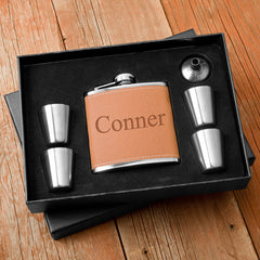 Hide Stitch Flask & Shot Glass Gift Box Set
